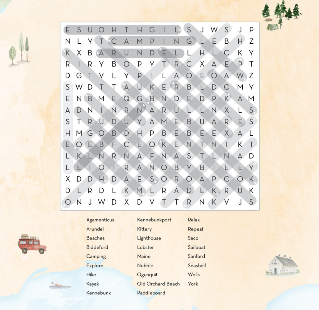 The Maine Beaches Word Search Solution